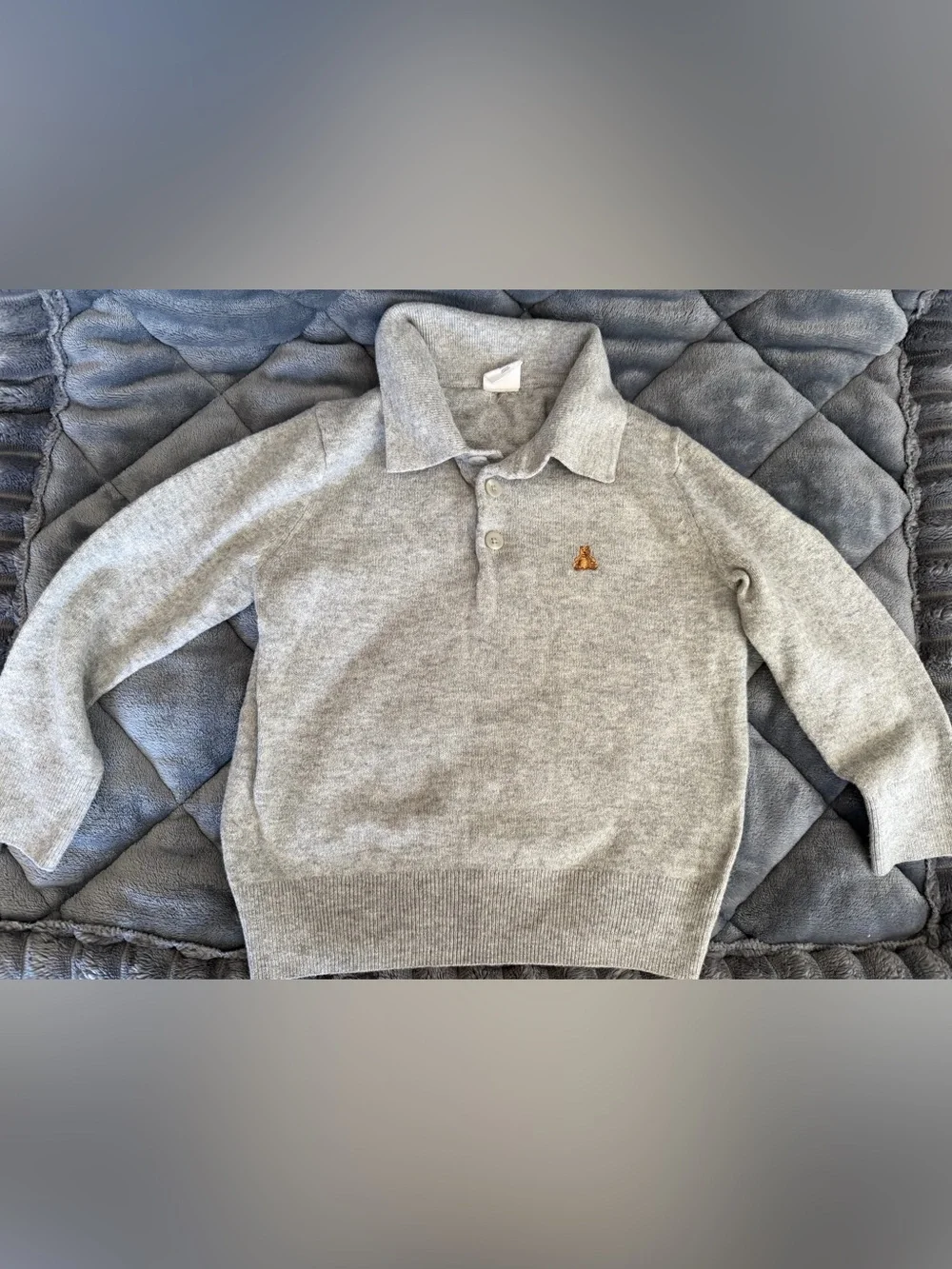 Boy’s GAP Gray Long Sleeve Polo Sweater with Bear Patch